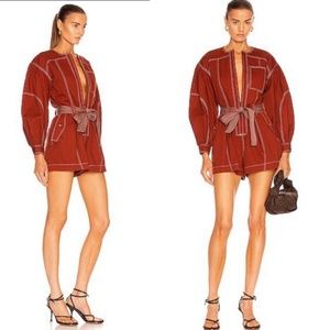 NWT ULLA JOHNSON Delta Topstitch Sleeve Cotton Romper